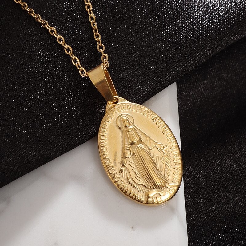 Our Lady of Guadalupe Medal Pendant Stainless Steel Virgin Mary Necklace Women
