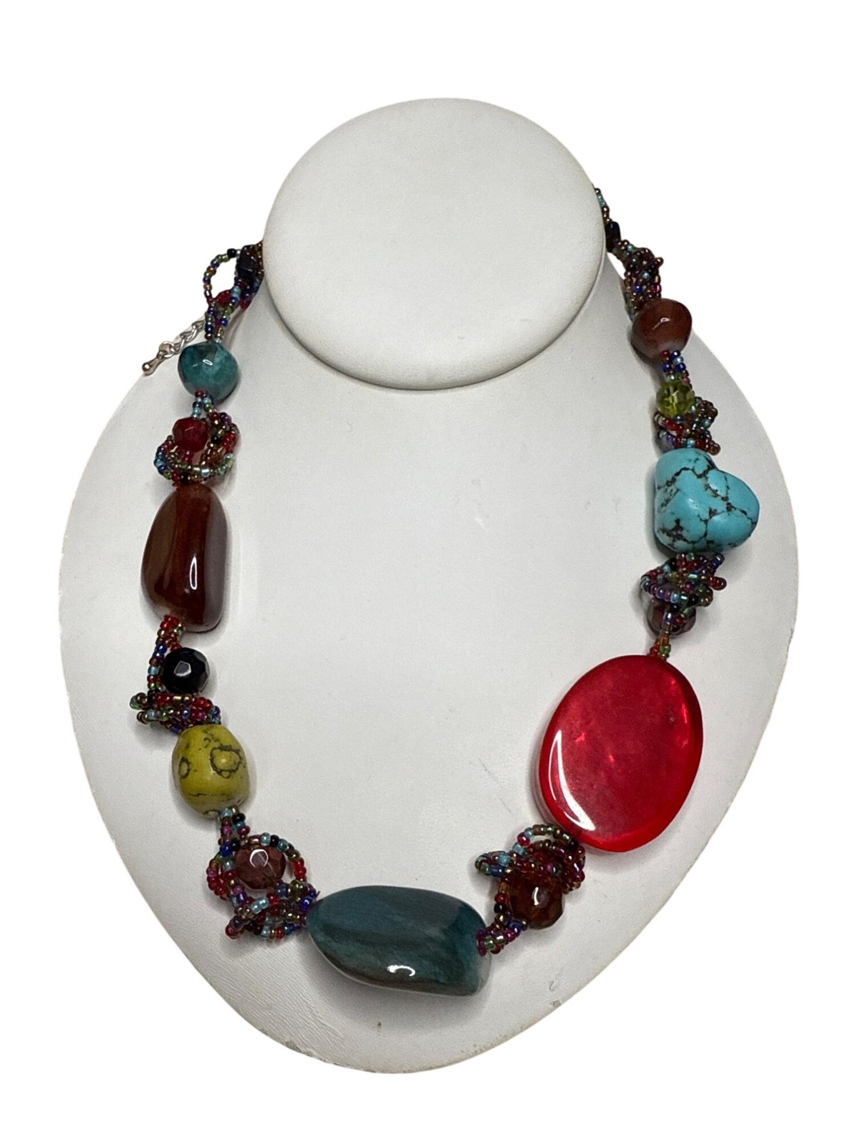 Handmade Multicolor Gemstone Bead Statement Necklace Boho Artisan Jewelry