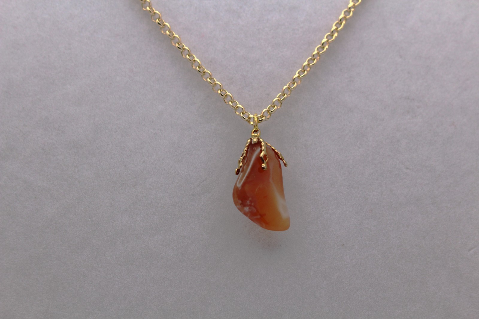 Handcrafted 21″ gold chain polished translucent stone necklace