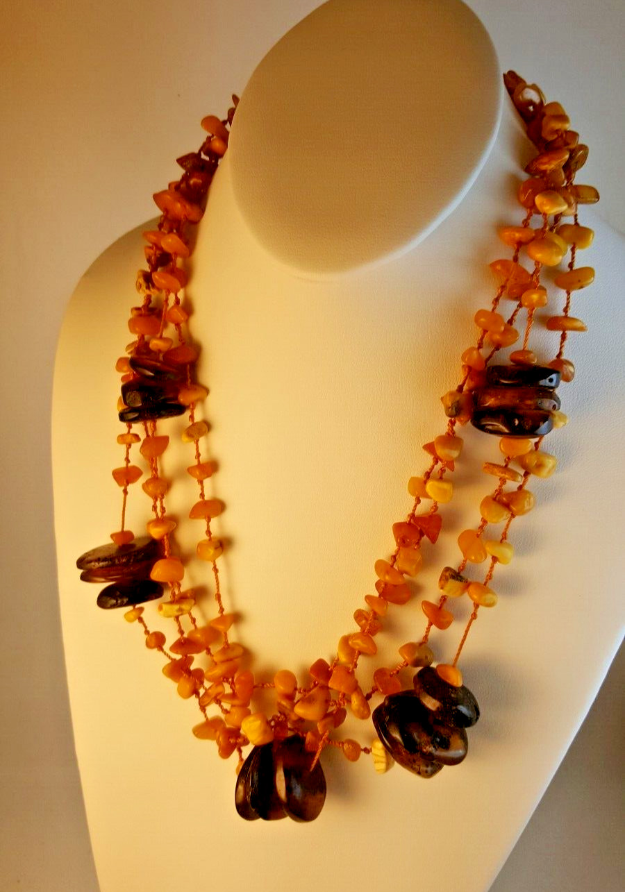 Butterscotch amber 4 strand necklace Poland statement 16″ long