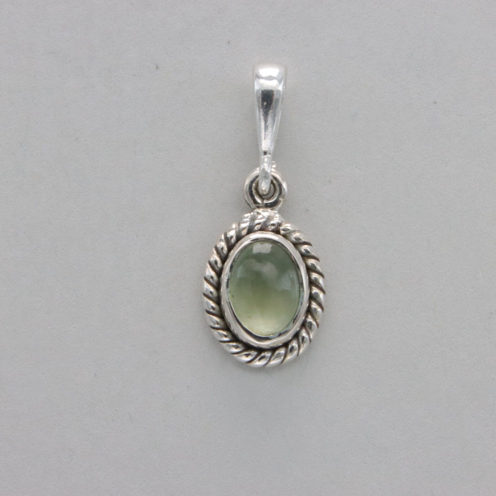 Green Oval PREHNITE Pendant 925 STERLING SILVER Natural and Genuine Gemstone 21e