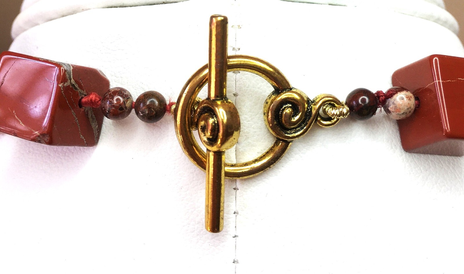 Unusual Natural Red Jasper cube Handmade necklace, knotted, Necklace length 20 “
