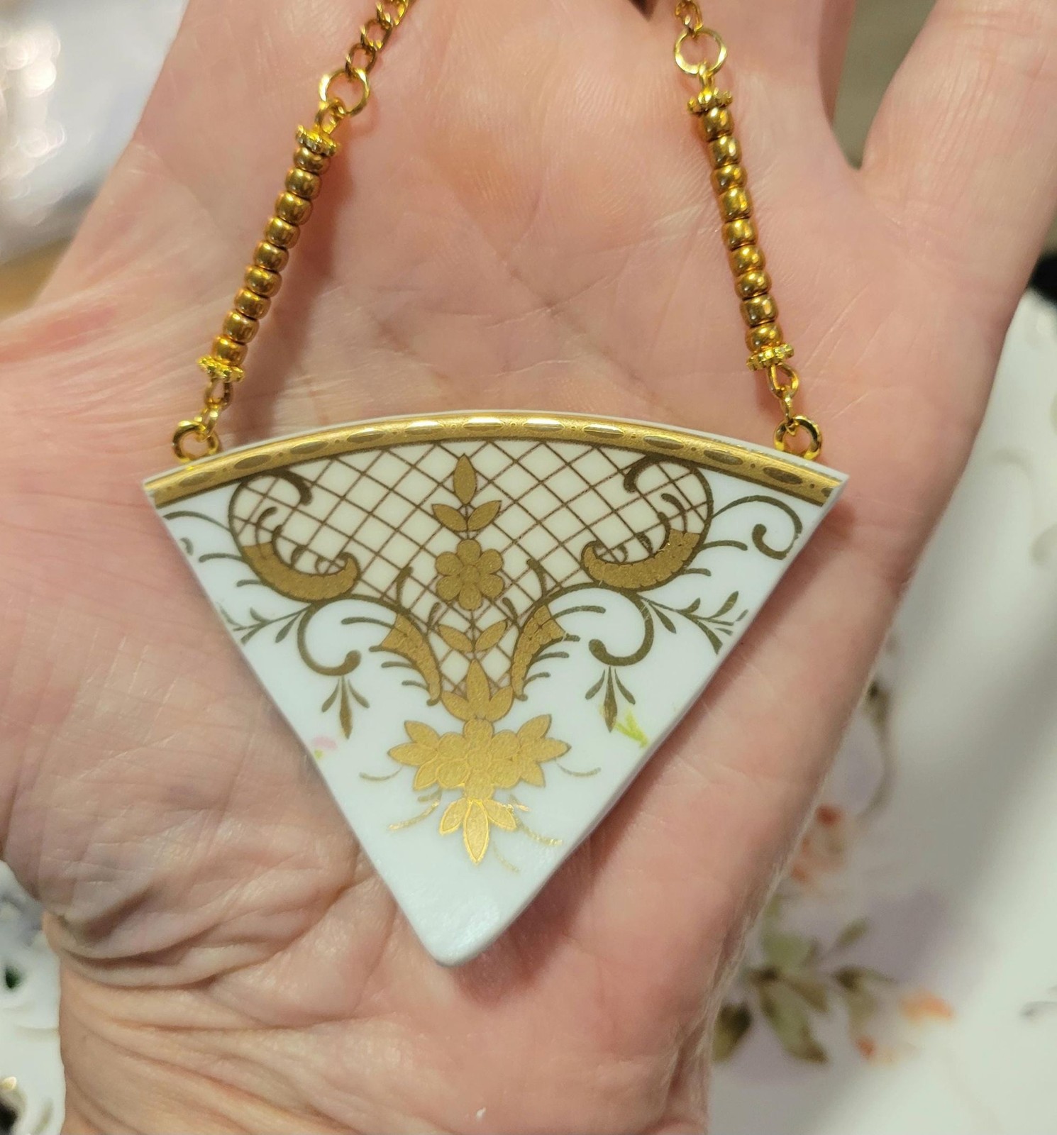Broken China Royal Scotland Gold & White Handcrafted Pendant Necklace