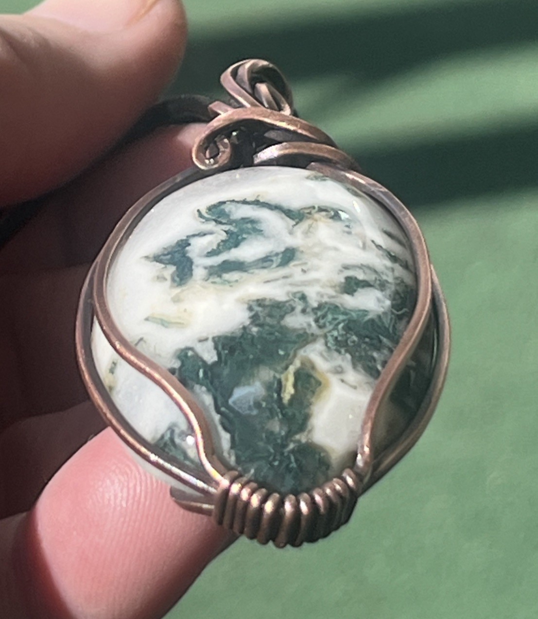 Tree Moss Agate~ Handmade Copper wire wrapped pendant jewelry 12y