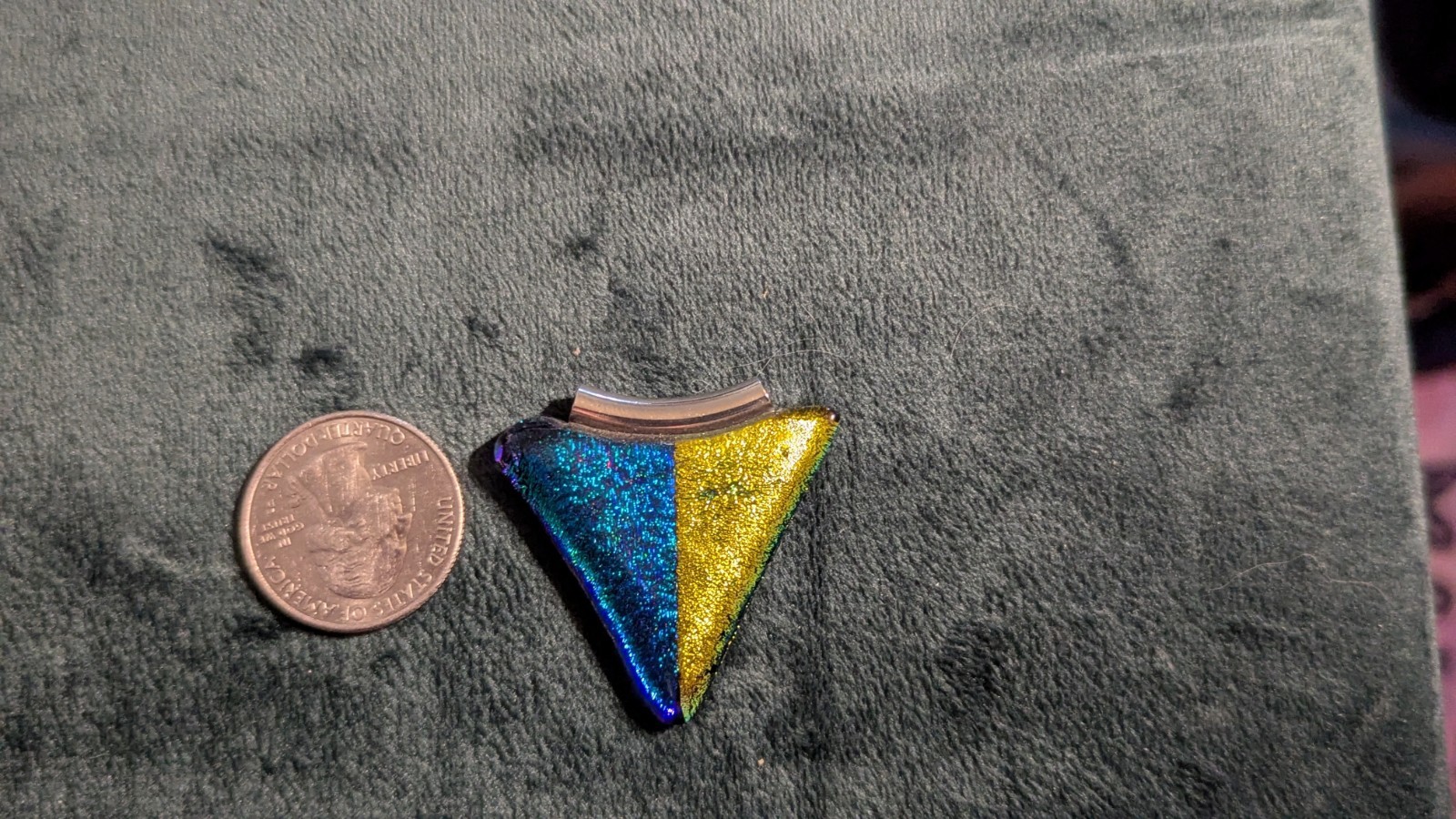 Handcrafted Glass Triangle Pendant Blue Yellow Charm Unisex Adults