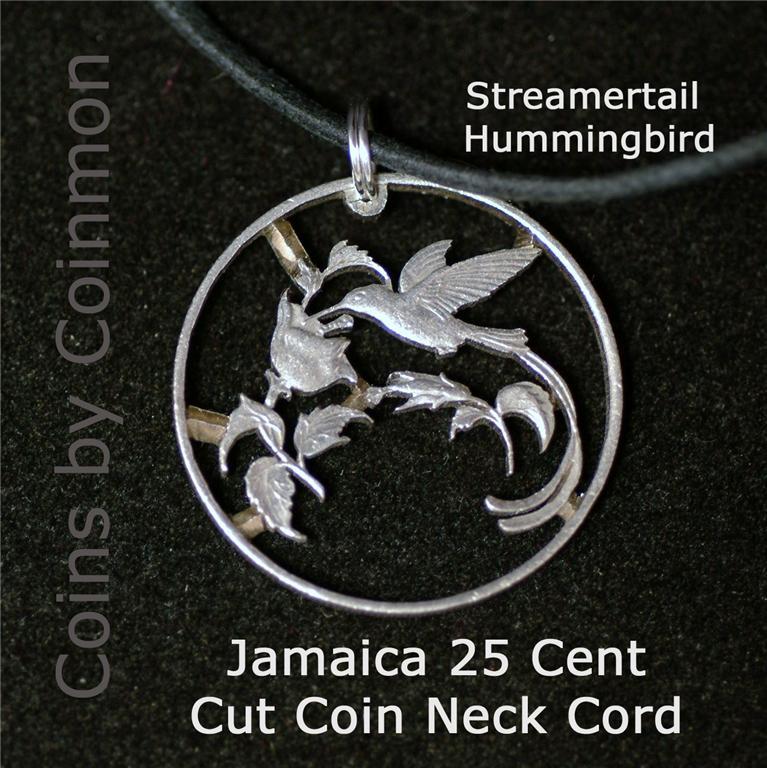 Hummingbird Cut Coin Jamaica Quarter Jewelry Pendant by the Coinmon