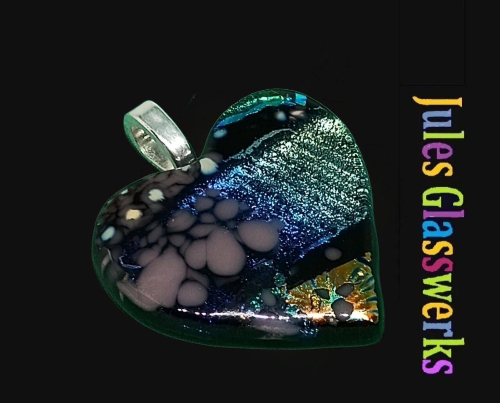 Hand Crafted Dichroic Fused Glass Heart Pendant #1311