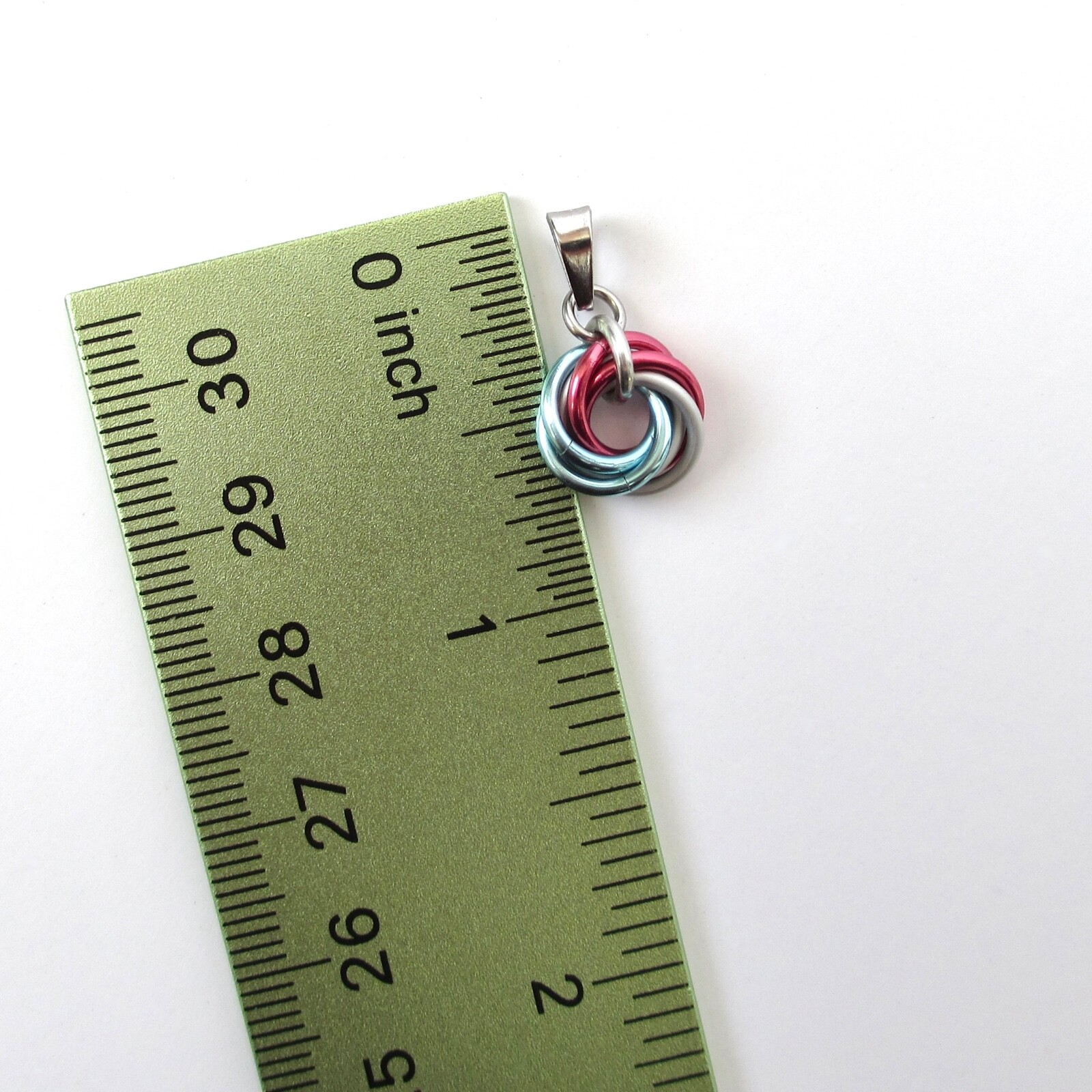 Tiny transgender pride pendant, handmade chainmail minimalist LGBTQ jewelry
