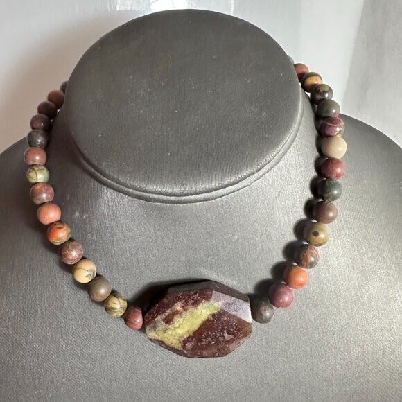 Choker Necklace Sterling Silver Picasso Jasper Chrysoprase Gemstone Handmade