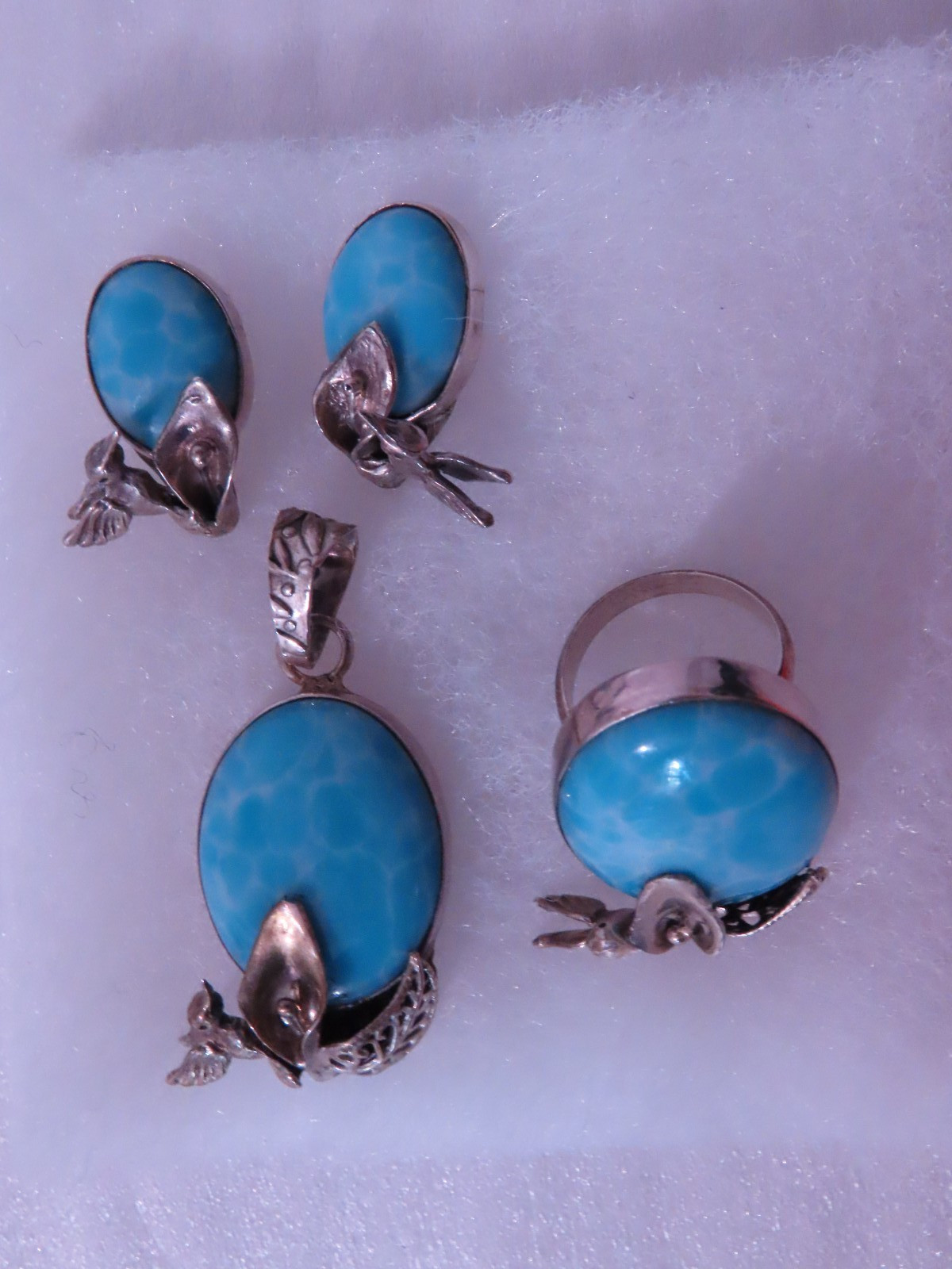 Vintage Mexican 925 Silver Hummingbird Set Pendant Earrings Adjustable Ring