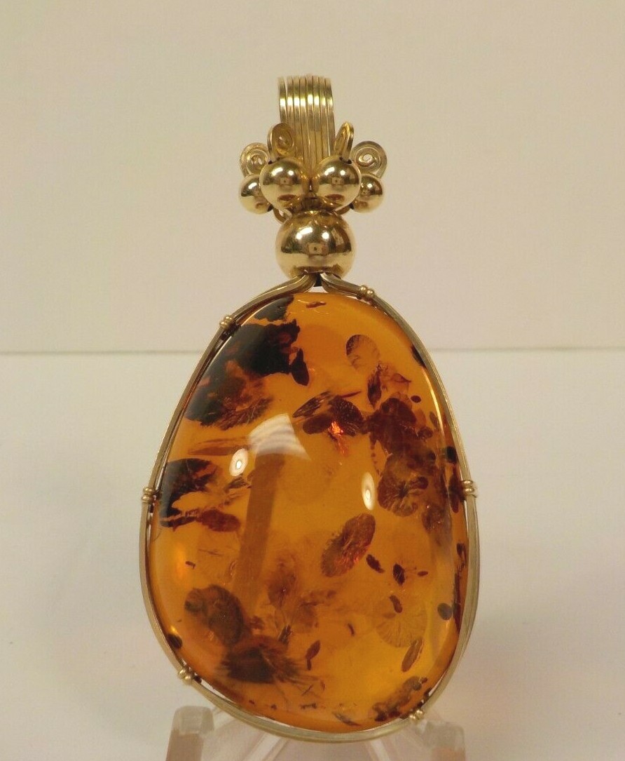 Large Custom Made Baltic ? Amber Pendant, Unmarked Gold Mounting