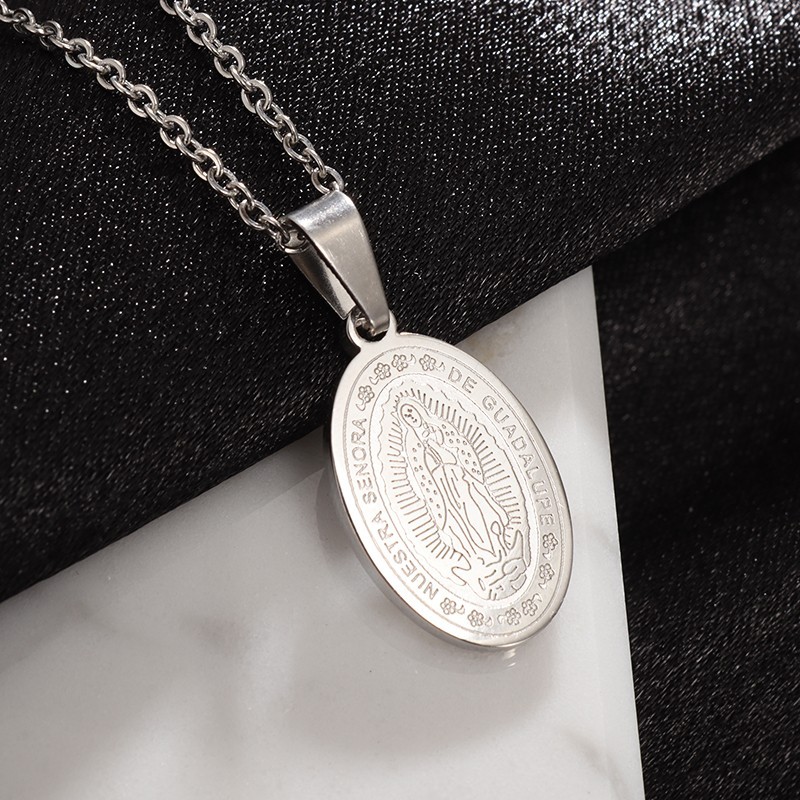 Our Lady of Guadalupe Medal Pendant Stainless Steel Virgin Mary Necklace Women