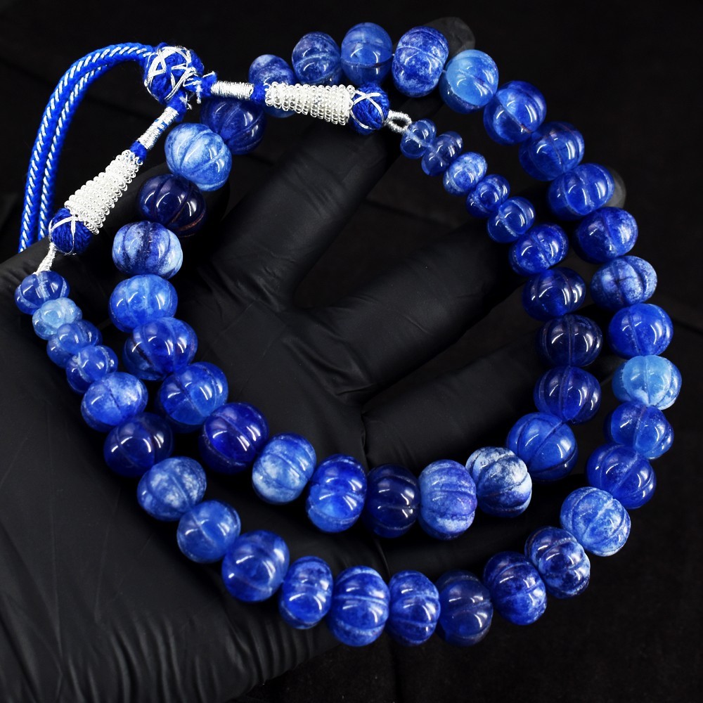 Fabulous Blue Sapphire 630 Cts Flower Carved Beaded Jewelery Necklace VK 34 E702