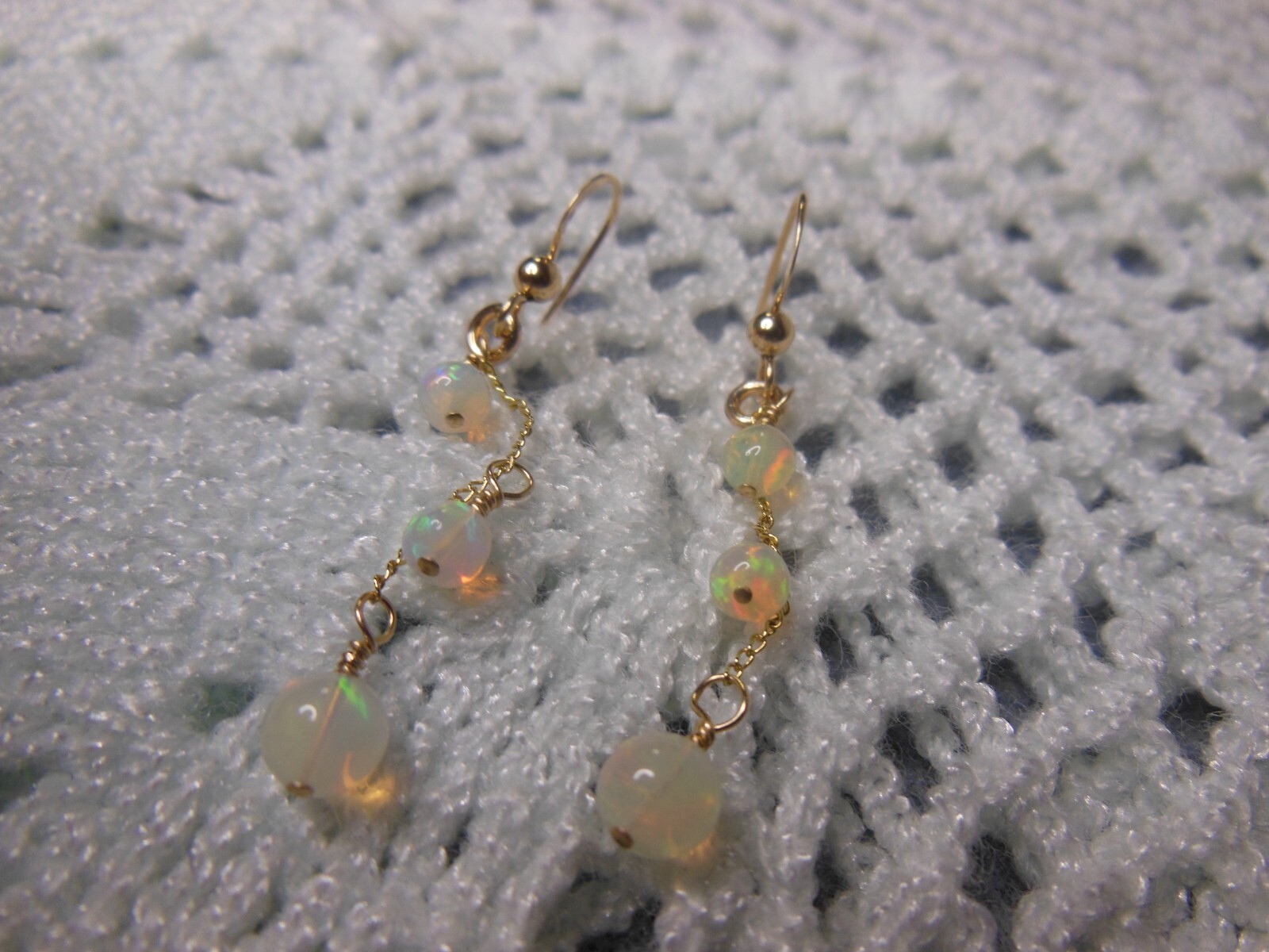 White Opal Earrings Handmade Gold Filled 1.14″
