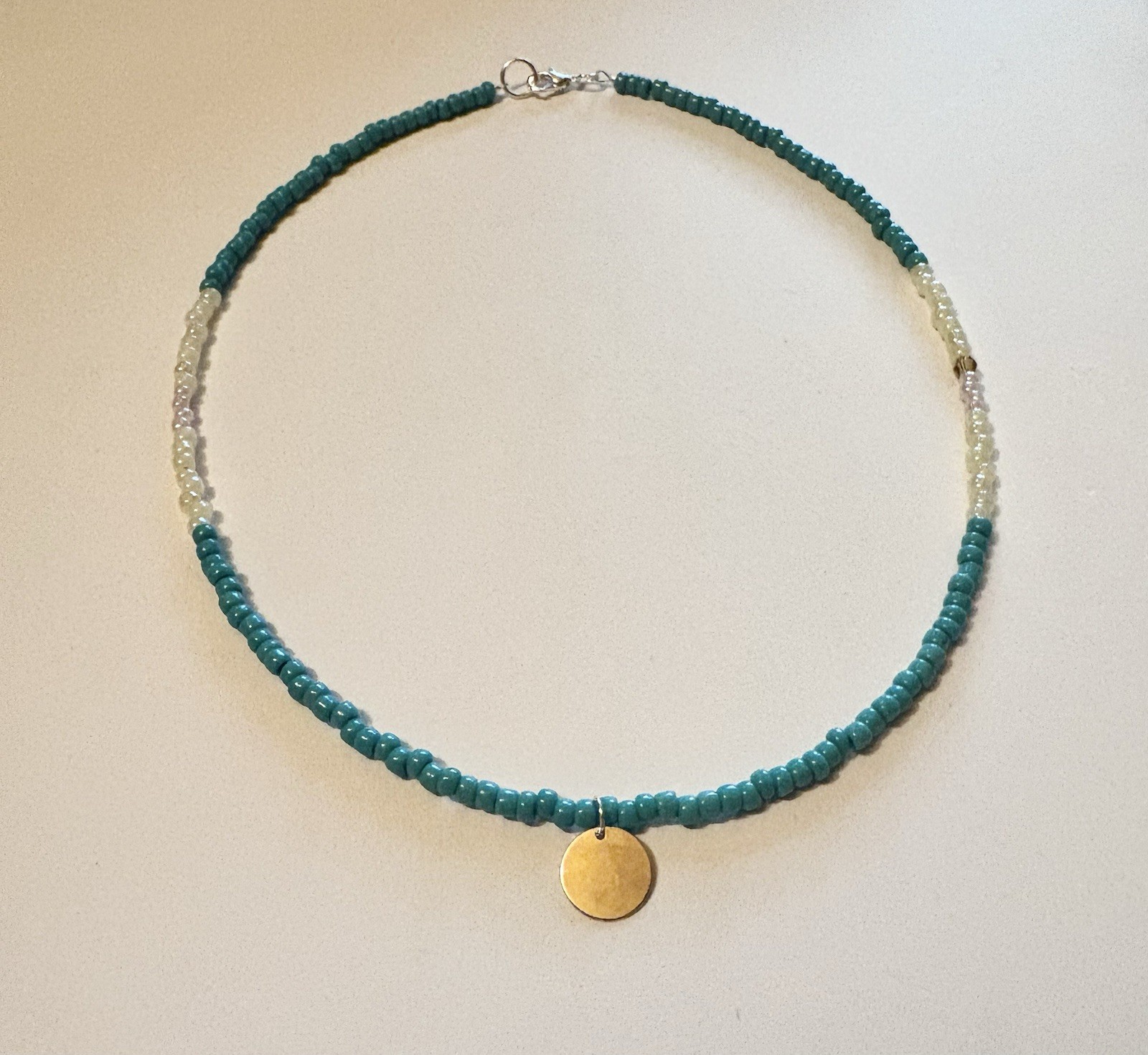 Handcrafted Disc Blue Yellow Beaded Necklace