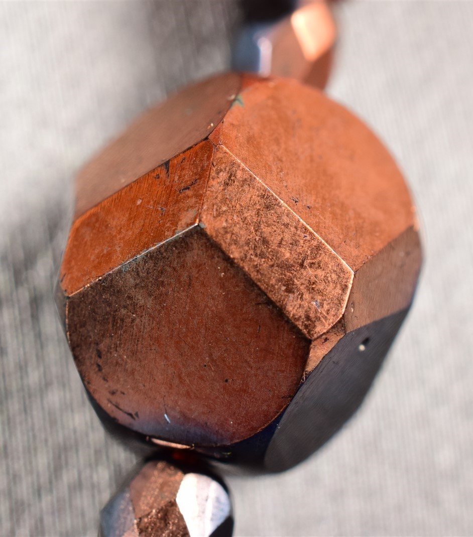 21″ Orange Goldstone Aventurine & Black Jet Glass Beaded Copper Necklace