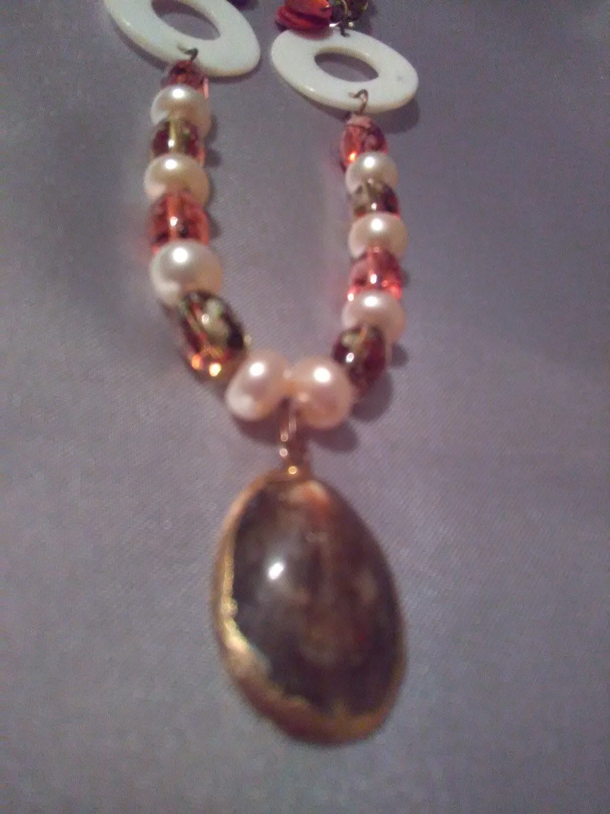 Necklace / Peach and Green Beaded Hand Crafted Necklace / Jewelry