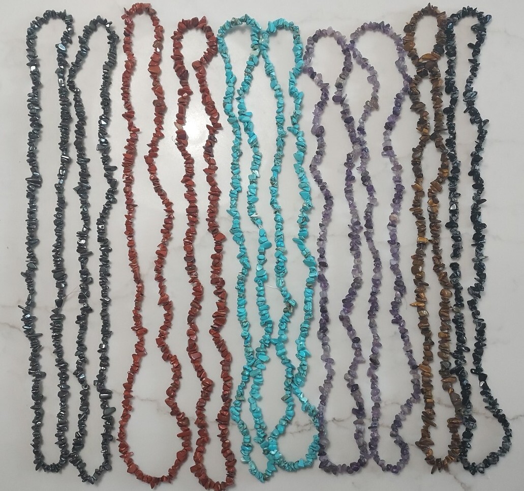 Natural Stones Chip Bead Necklace Strands Lot Of 10 Turquoise Hematite Jasper