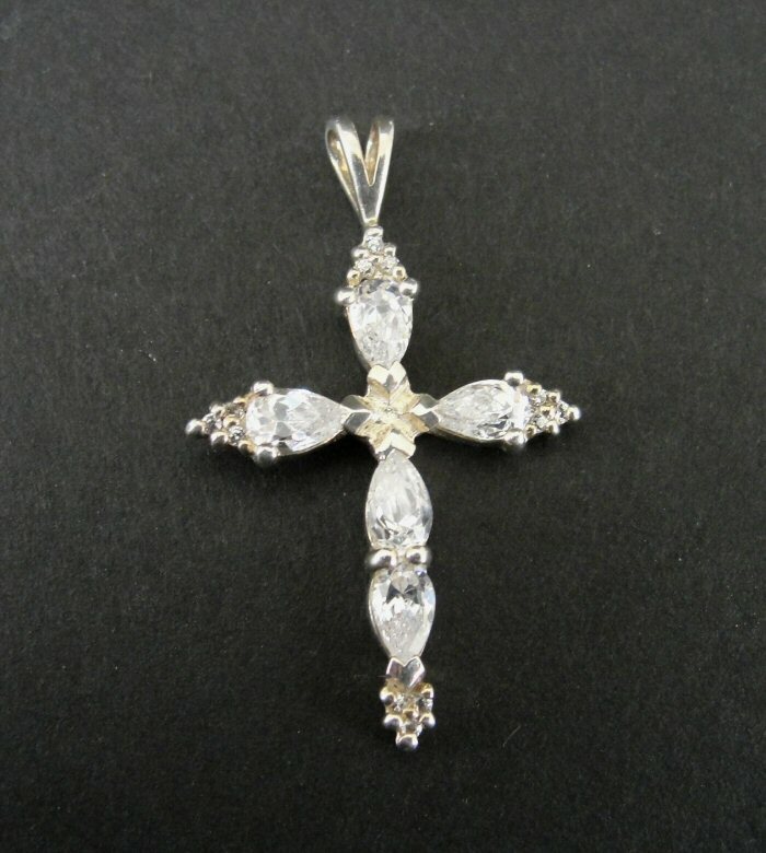 Pendant Cross Silver Cubic Zirconia Stones Sterling 925 Pendant