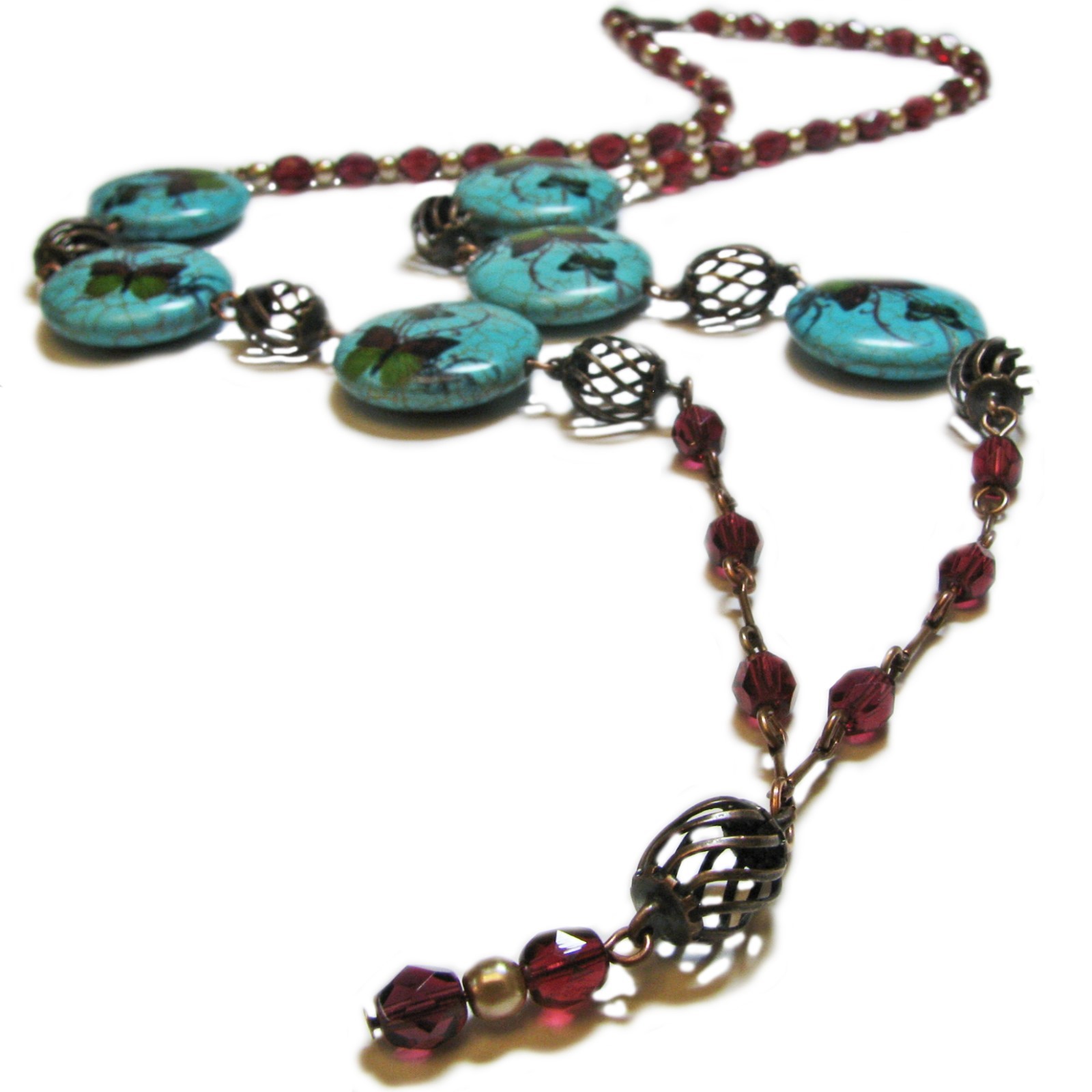 Antique Copper Tone Butterfly Stone Beaded Necklace By SoniaMcD