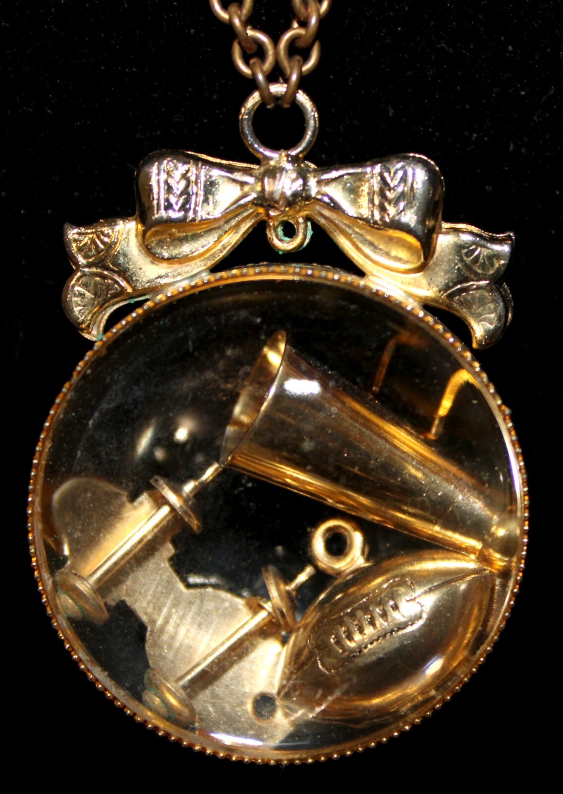 Glass Orb Necklace Cheerleader Football Roller Skate Gold Tone Chain 28 in