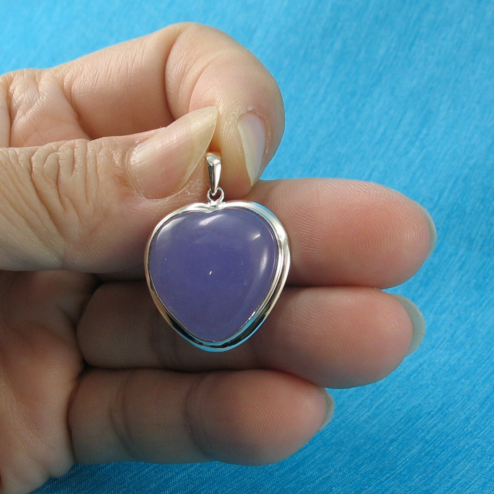 Sterling Silver Heart Lavender Jade Pendant