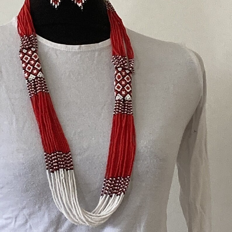 Handmade Necklace Seed Bead Boho American Style Nativ Beaded Multi Strand