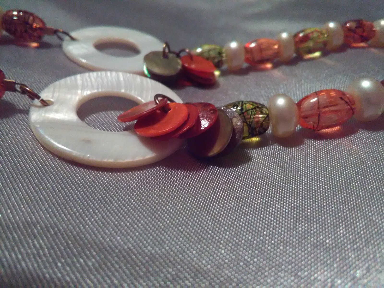 Necklace / Peach and Green Beaded Hand Crafted Necklace / Jewelry