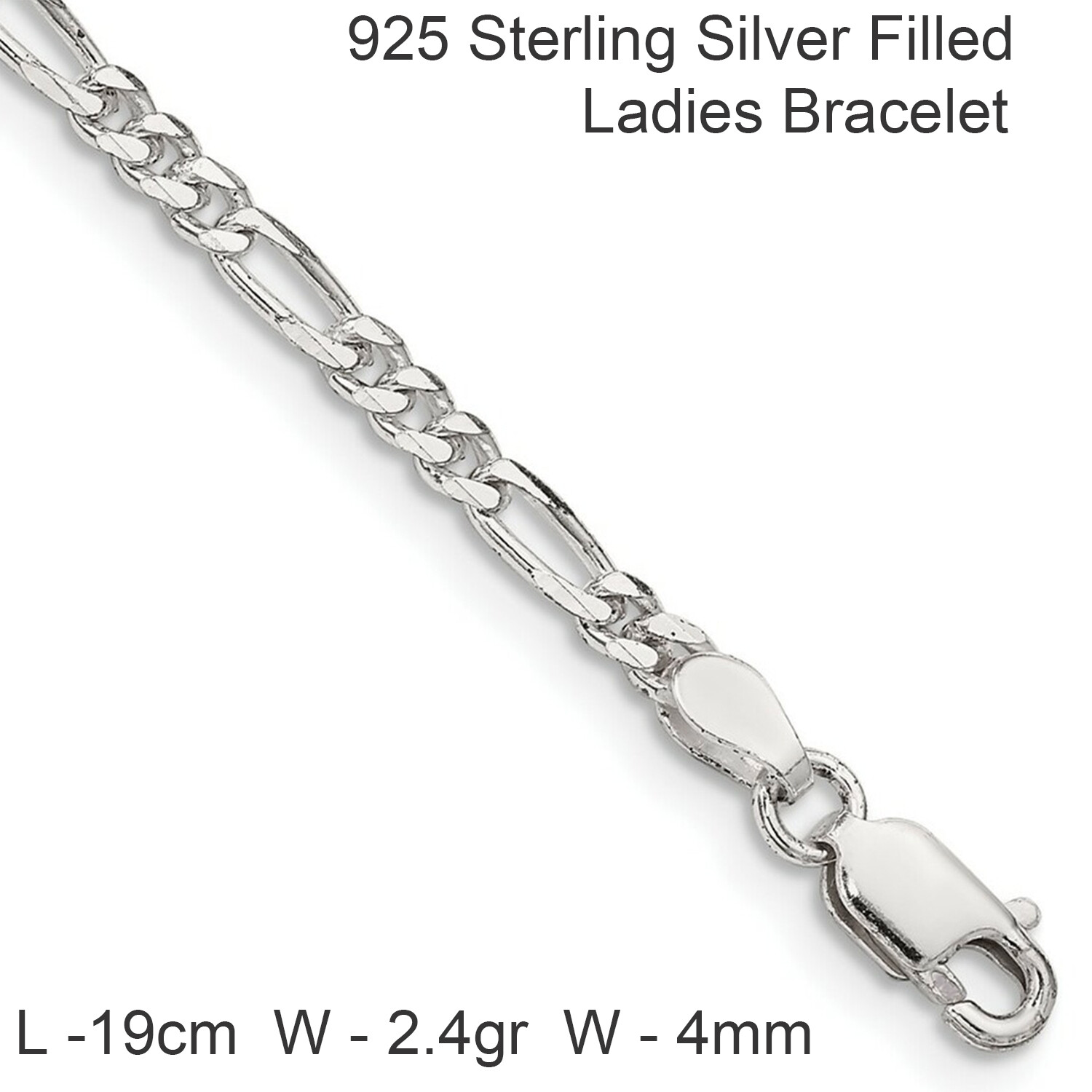 Necklace & Bracelets Real 925 Sterling Silver Filled Solid Figaro Pendant Chain