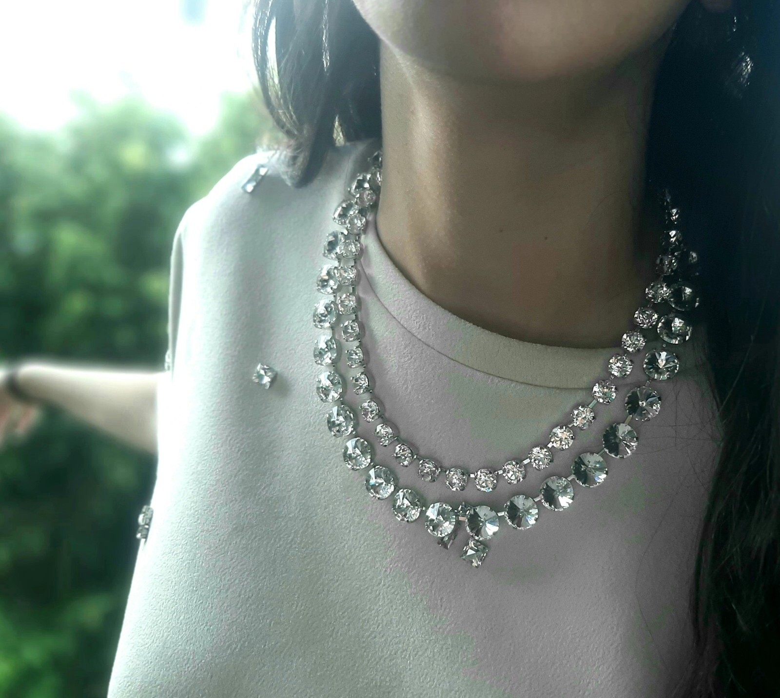 Crystal Clear Rivoli Tennis Necklace Anna Wintour Double Strand Jewelry