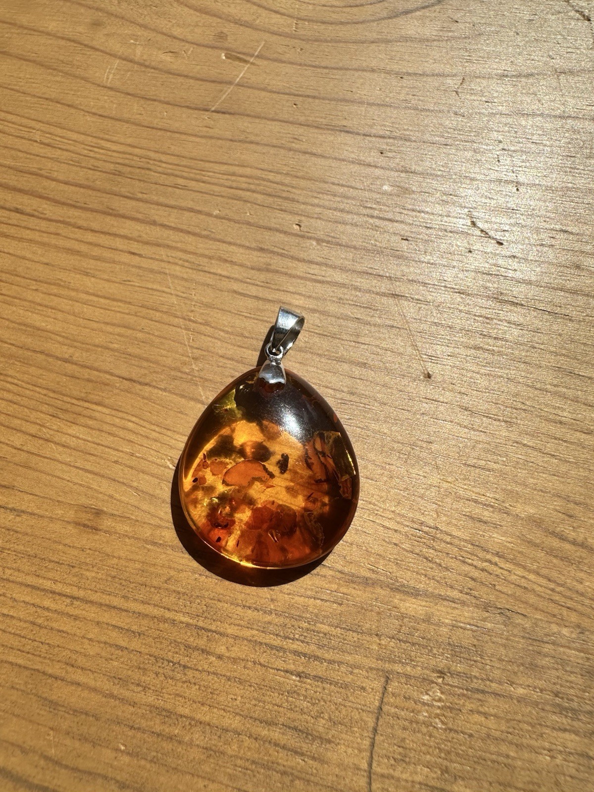 Genuine Baltic Amber Teardrop Pendant Natural Inclusions 925 Sterling Silver