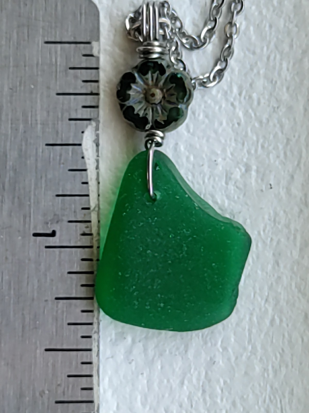 Rare Green Sea Glass & Flower Necklace Surf Hawaii Beach Mothers Day Gift