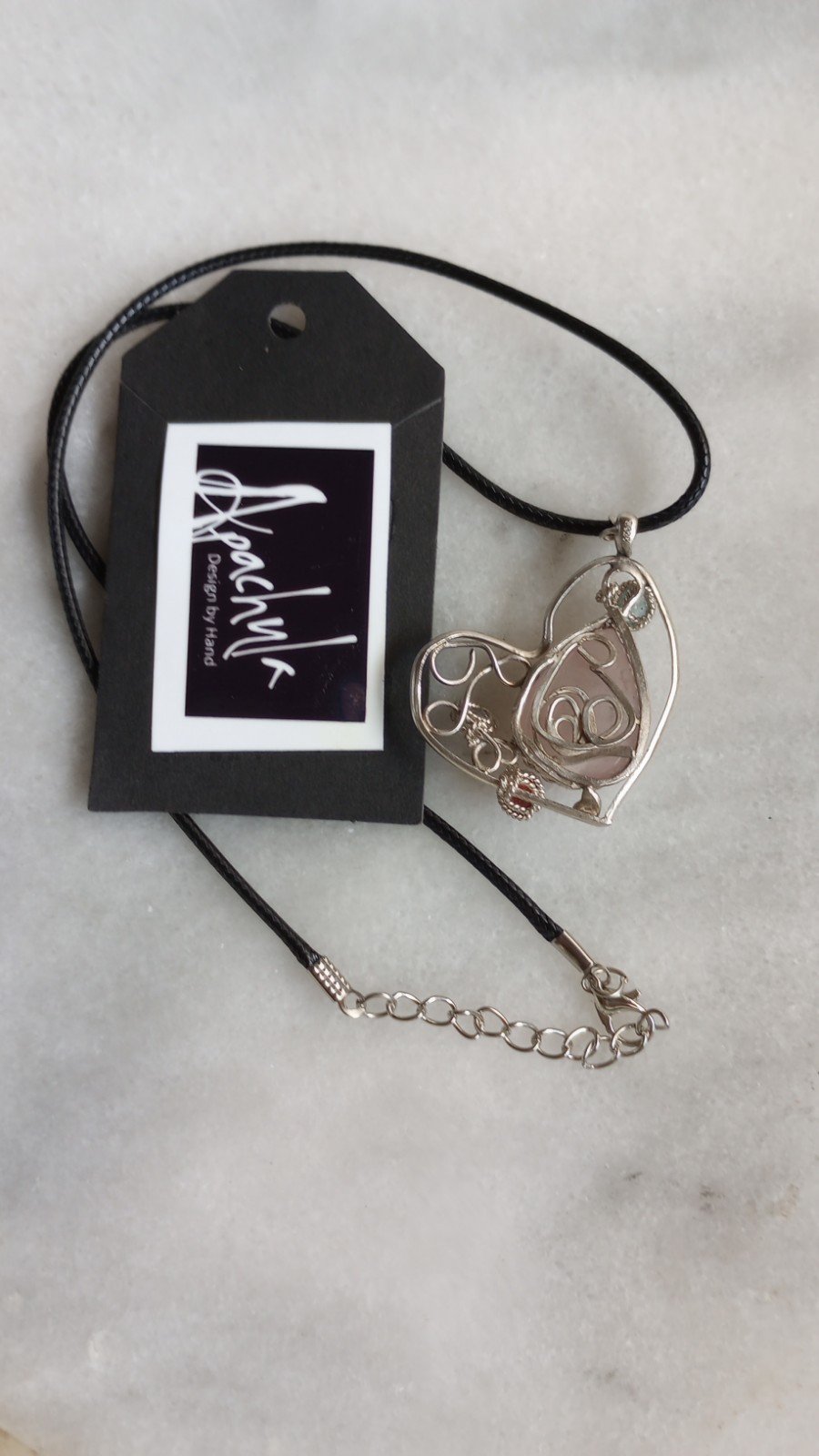 Bohemian S925 Heart Rose Quartz Pendant w/ Gem accents w/ cord Necklace
