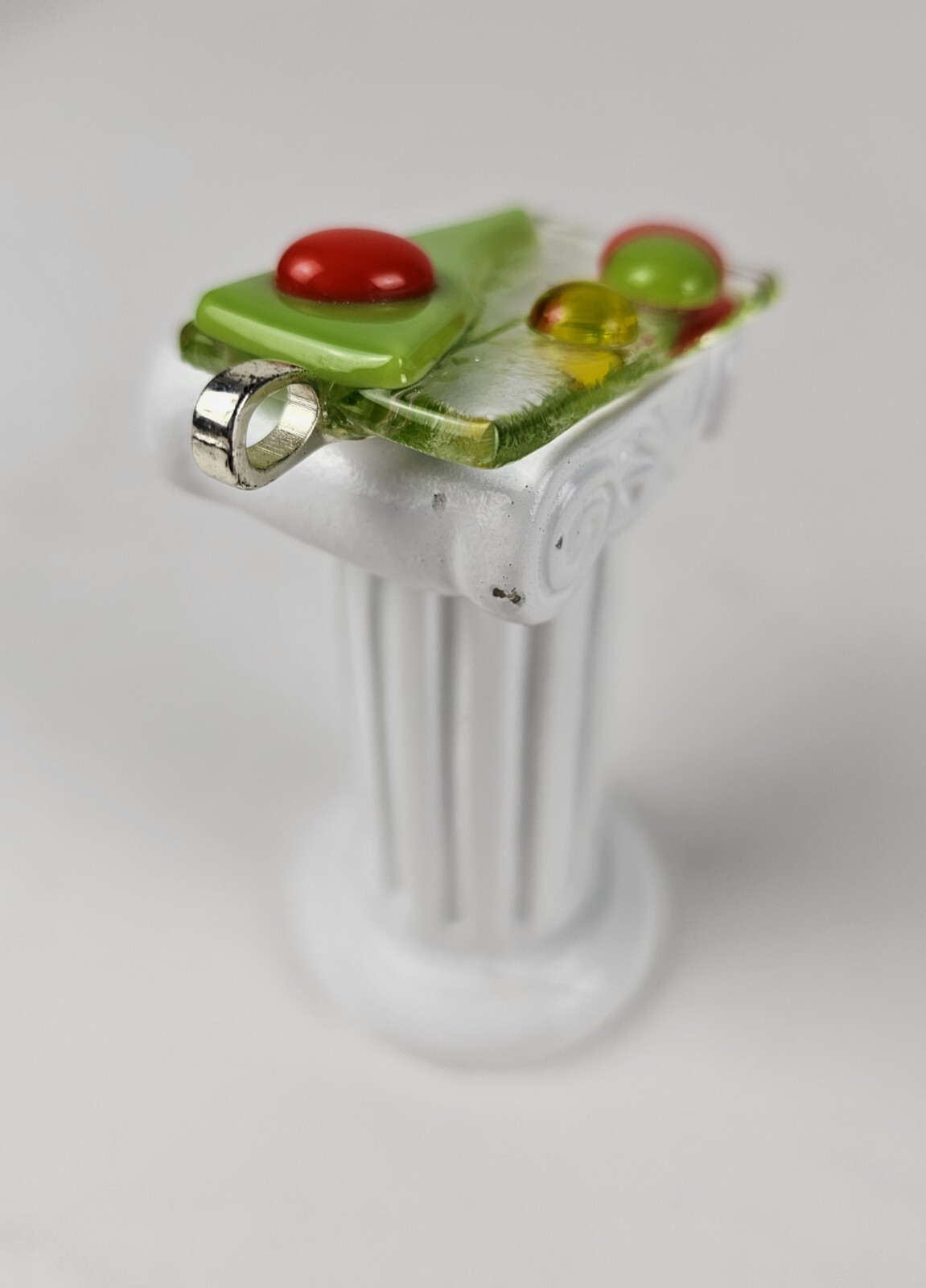 Beautiful Art Fused Glass Necklace Red Green Colors Pendant Handmade Jewelry