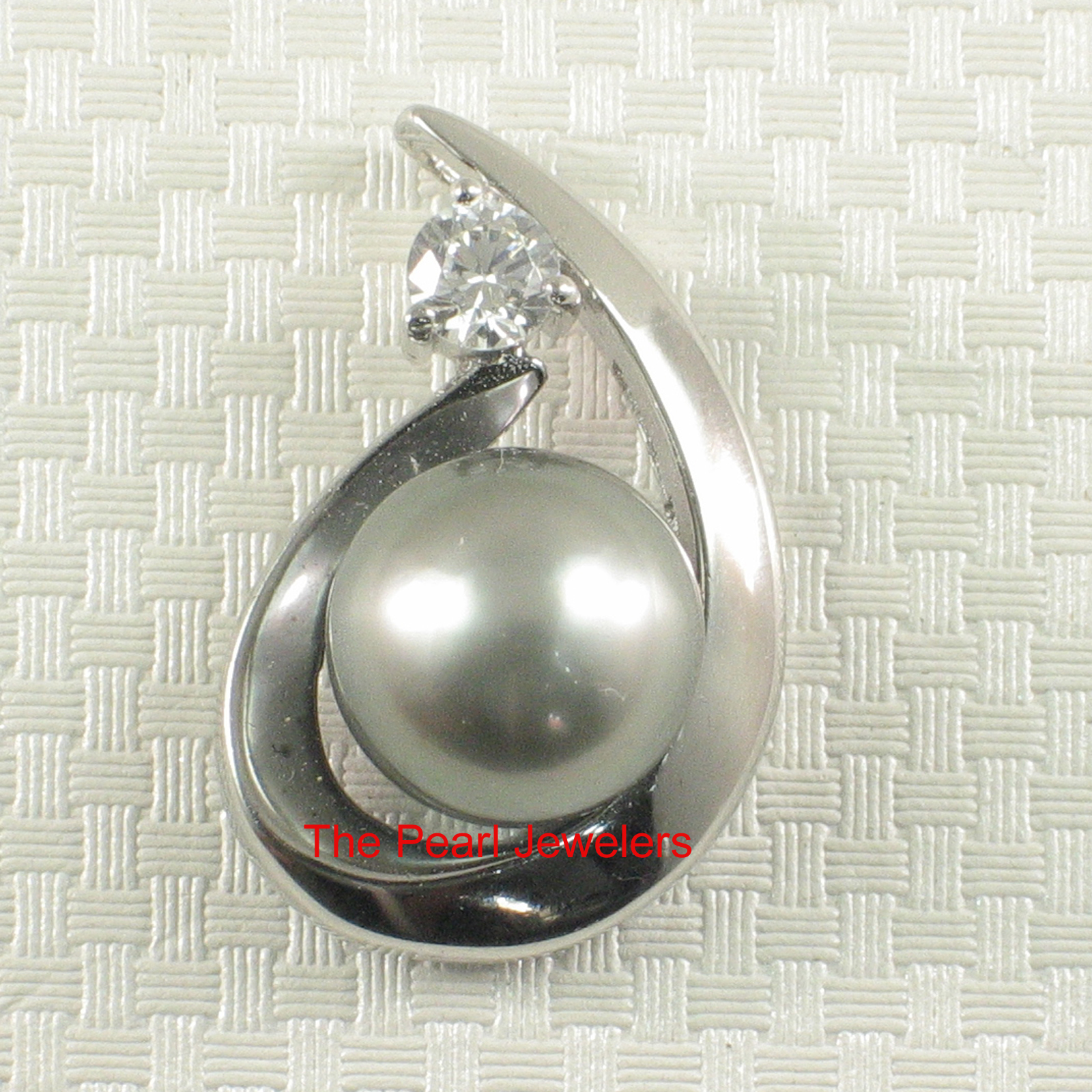 Solid Silver .925 Raindrop w/ Cubic Zirconia Silver Tahitian Pearl Pendant – TPJ