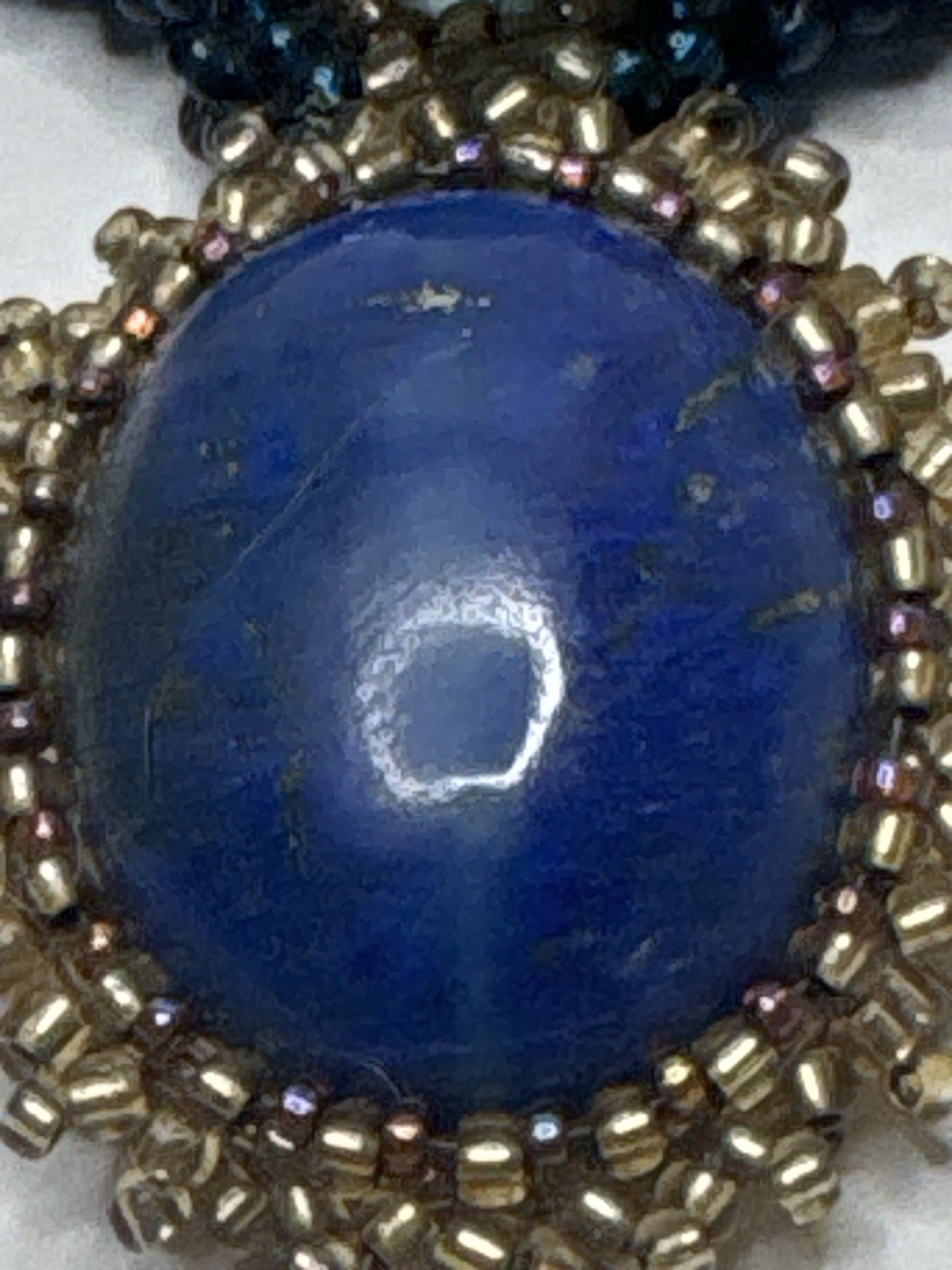 Handmade Beaded Statement Necklace Lapis Lazuli Style Stones Suede Back Vintage