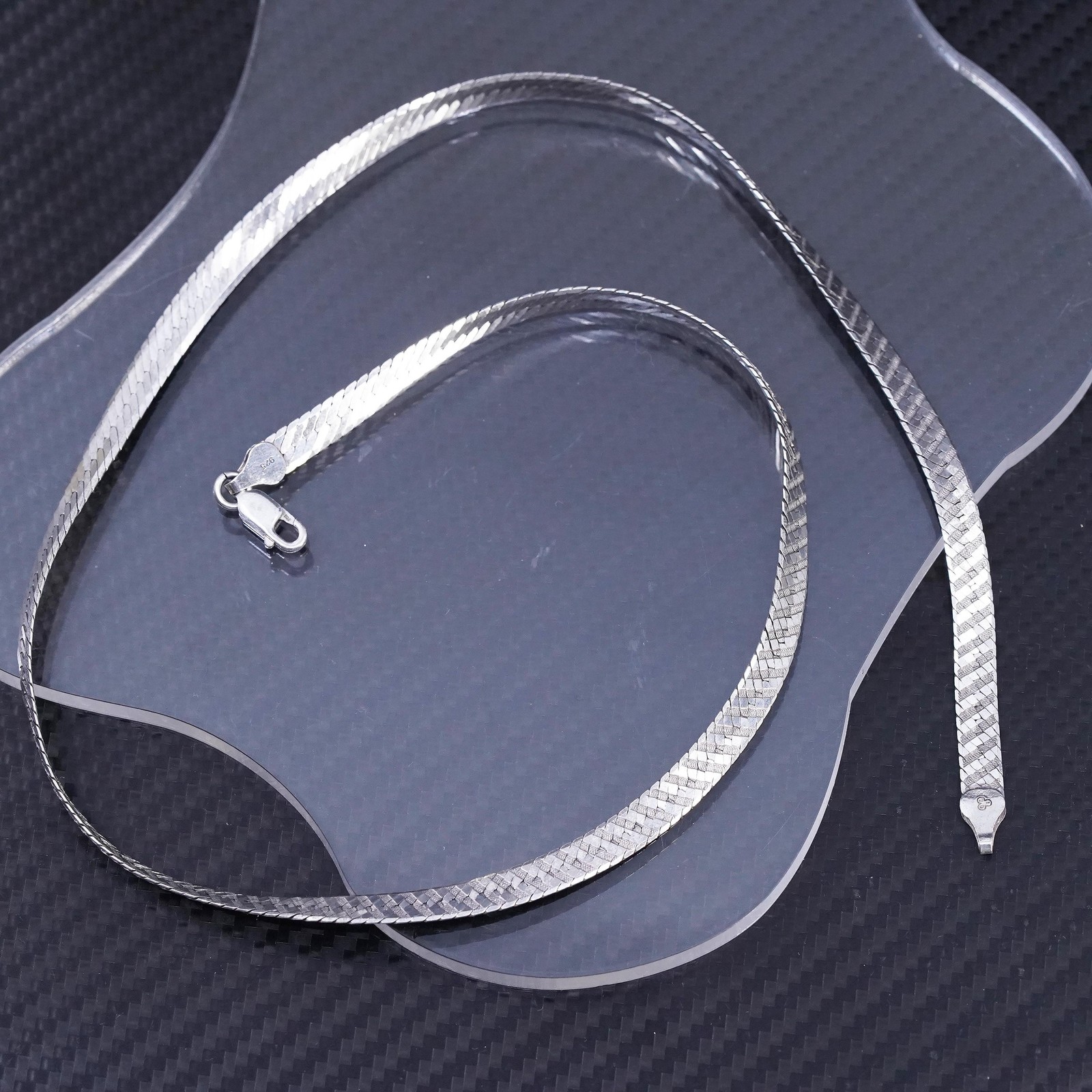20” 6mm, vintage sterling silver 925 textured herringbone chain necklace