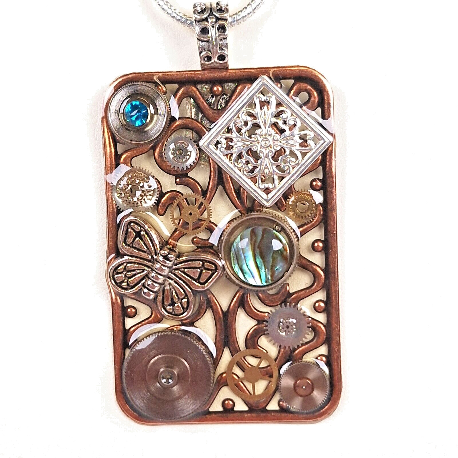 Handmade Necklace By Artisans Butterfly w/ Paua Shell (Each Pendant Takes Hours)