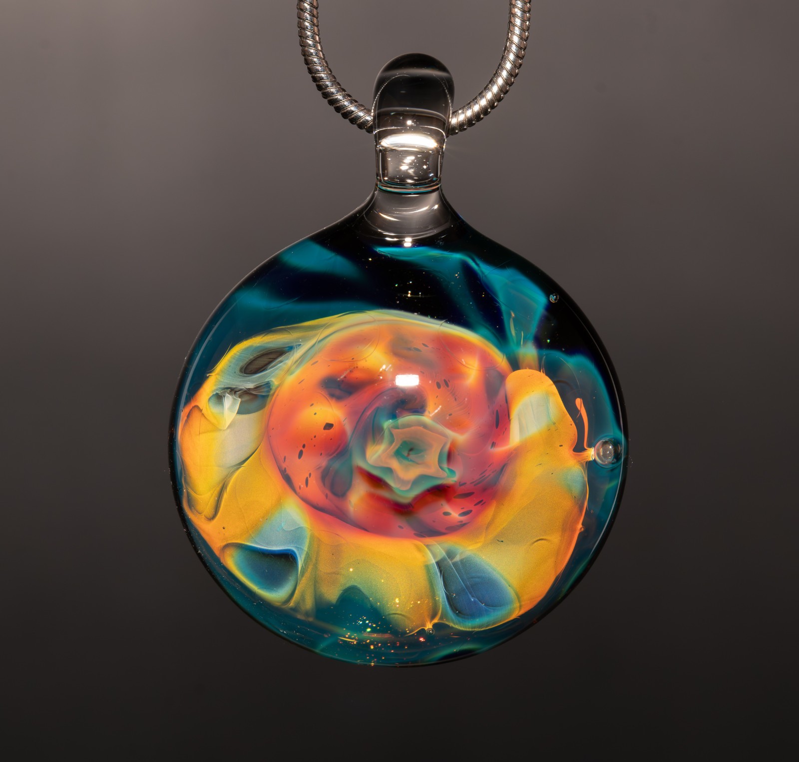 Silver Fumed Glass Pendant | Honeycomb Borosilicate | Cosmic Depth Art