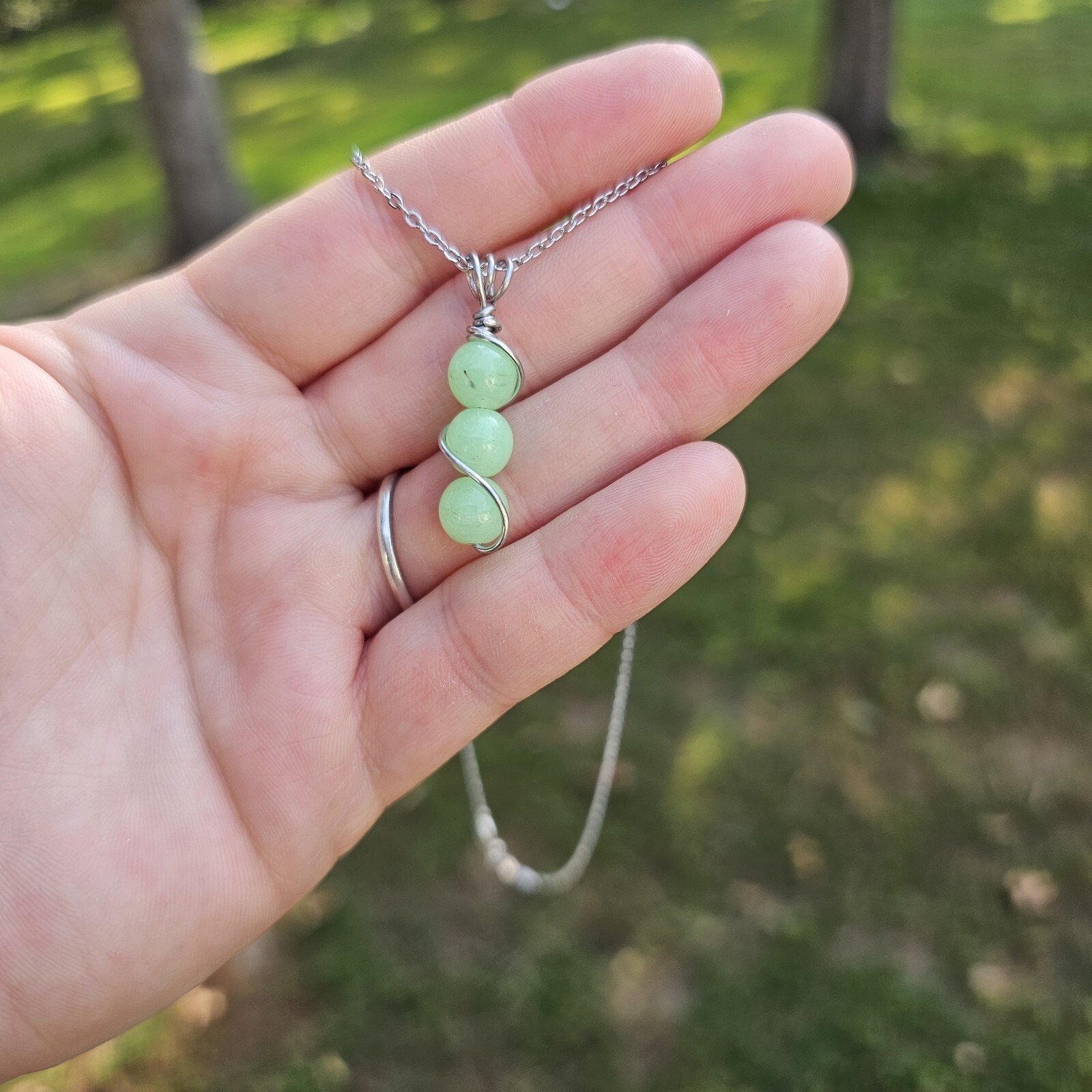 Green Jade Glass Wire Wrap Spiral Pendant