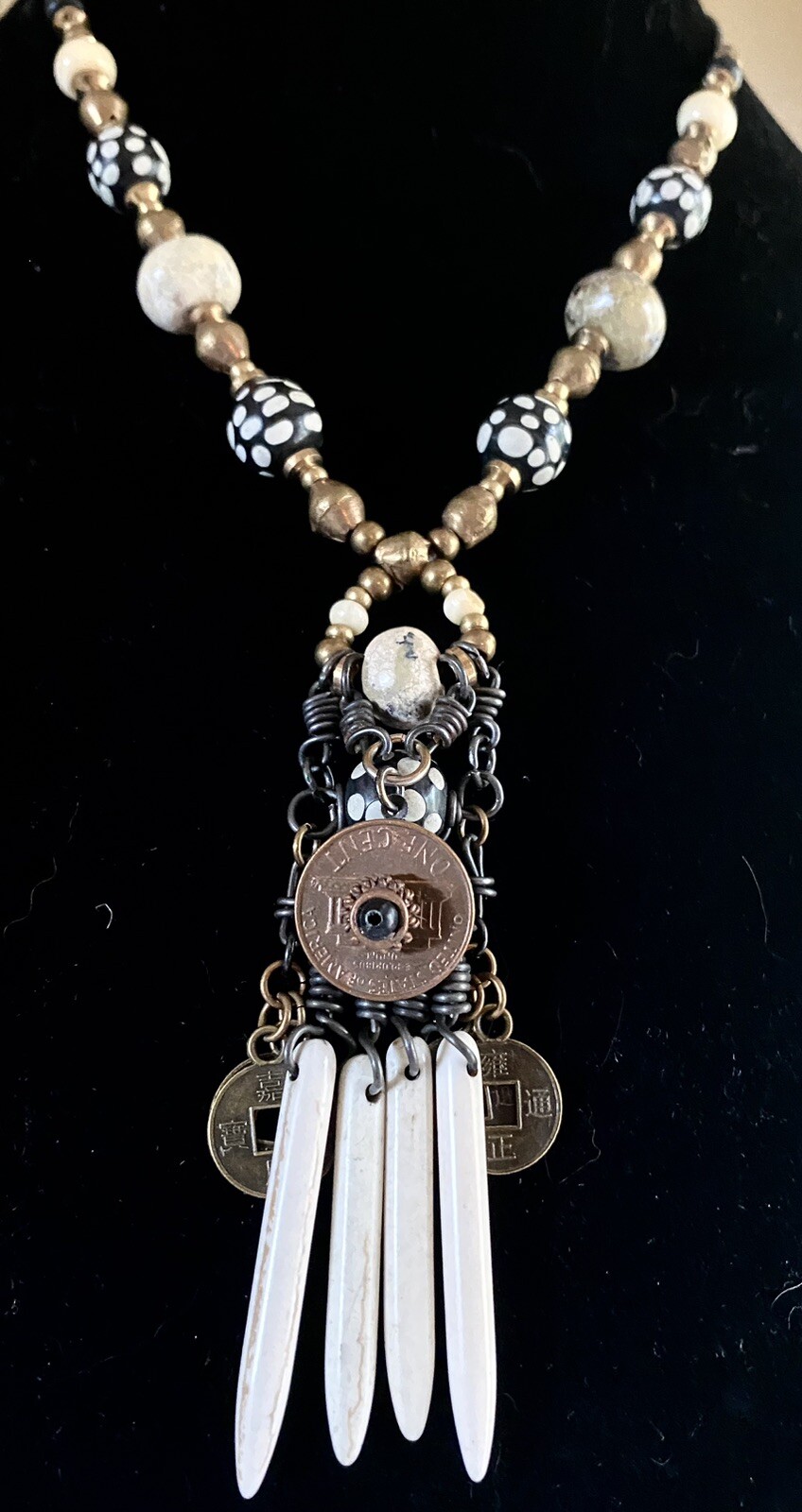OOAK Artisan Assemblage Unisex Necklace W/ Mixed Beads And Handmade Findings 18”