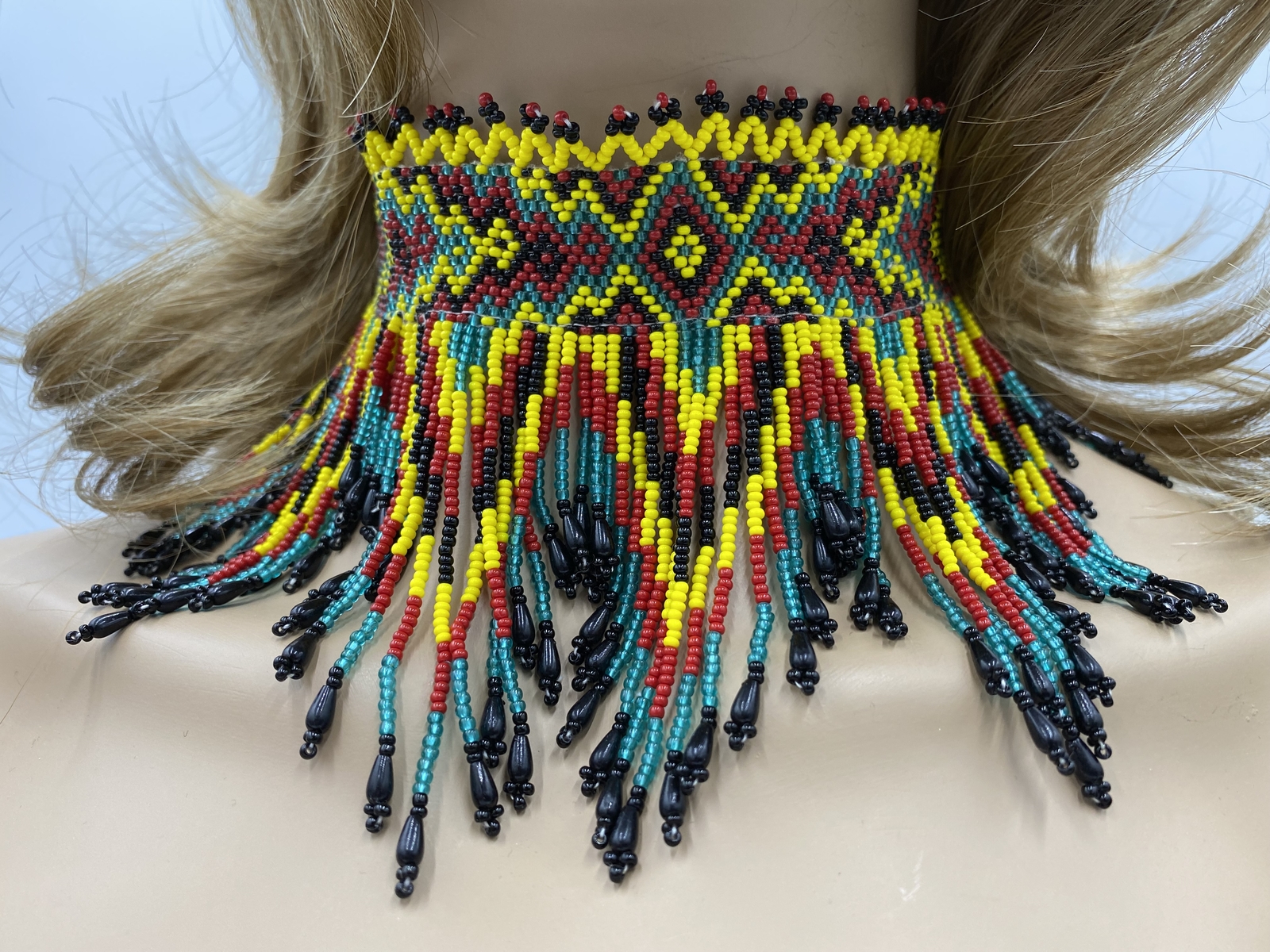 Handmade beaded Black Yellow Red Native style choker