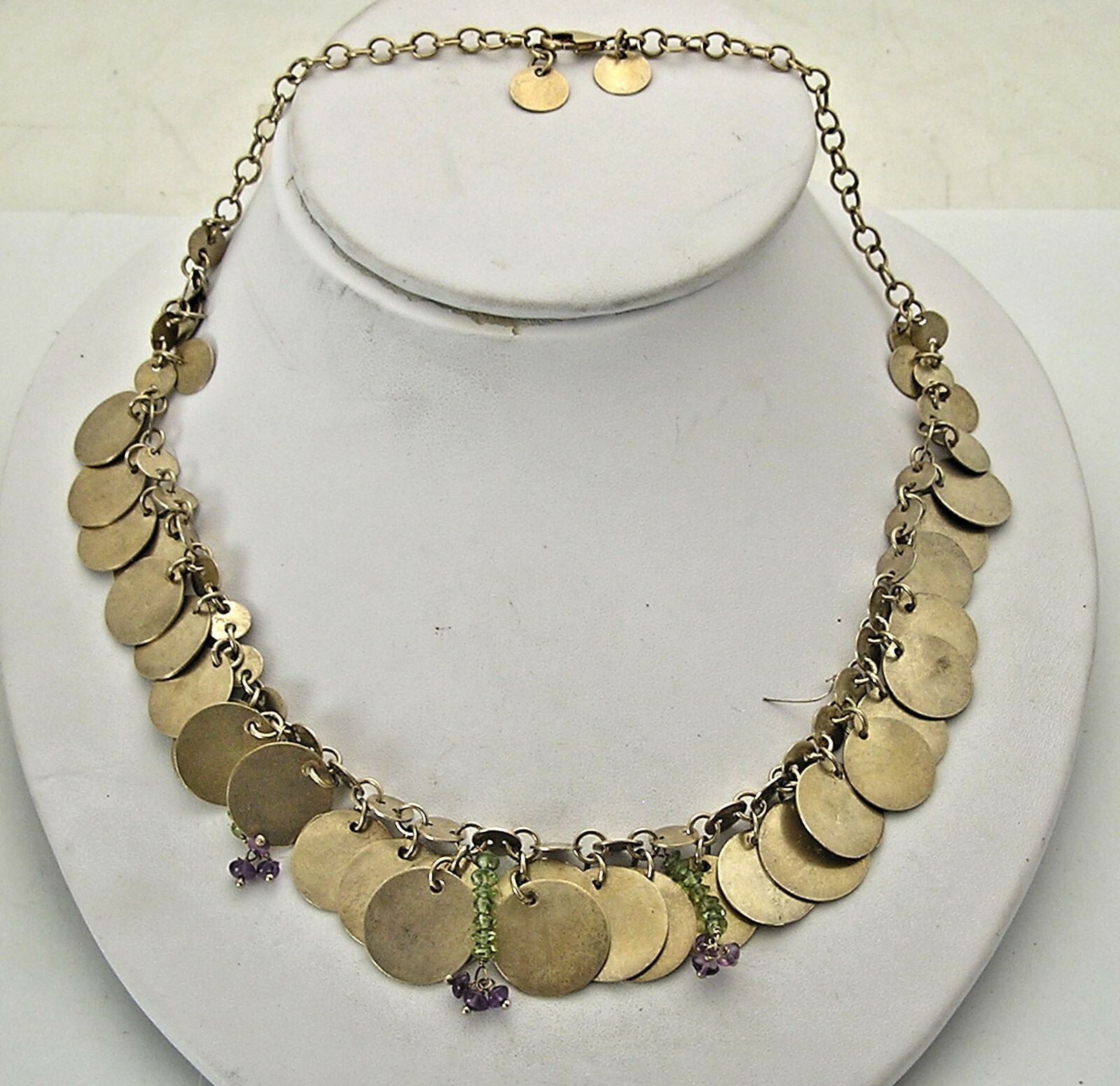 Stunning Modernist Designer Sterling Vermeil Graduated Disk Cluster Necklace
