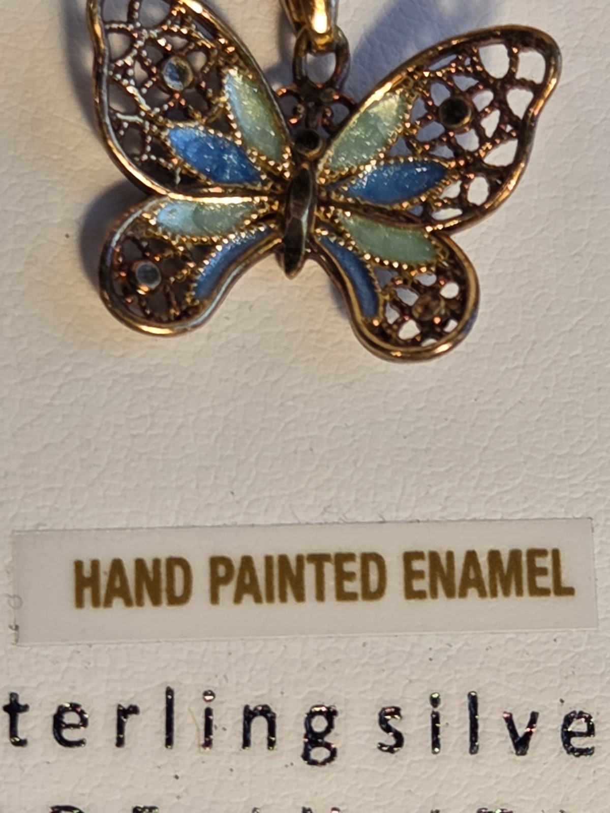 Sterling Silver .925 Dyadema Italy Enamel Butterfly Necklace Filigree 16-18”