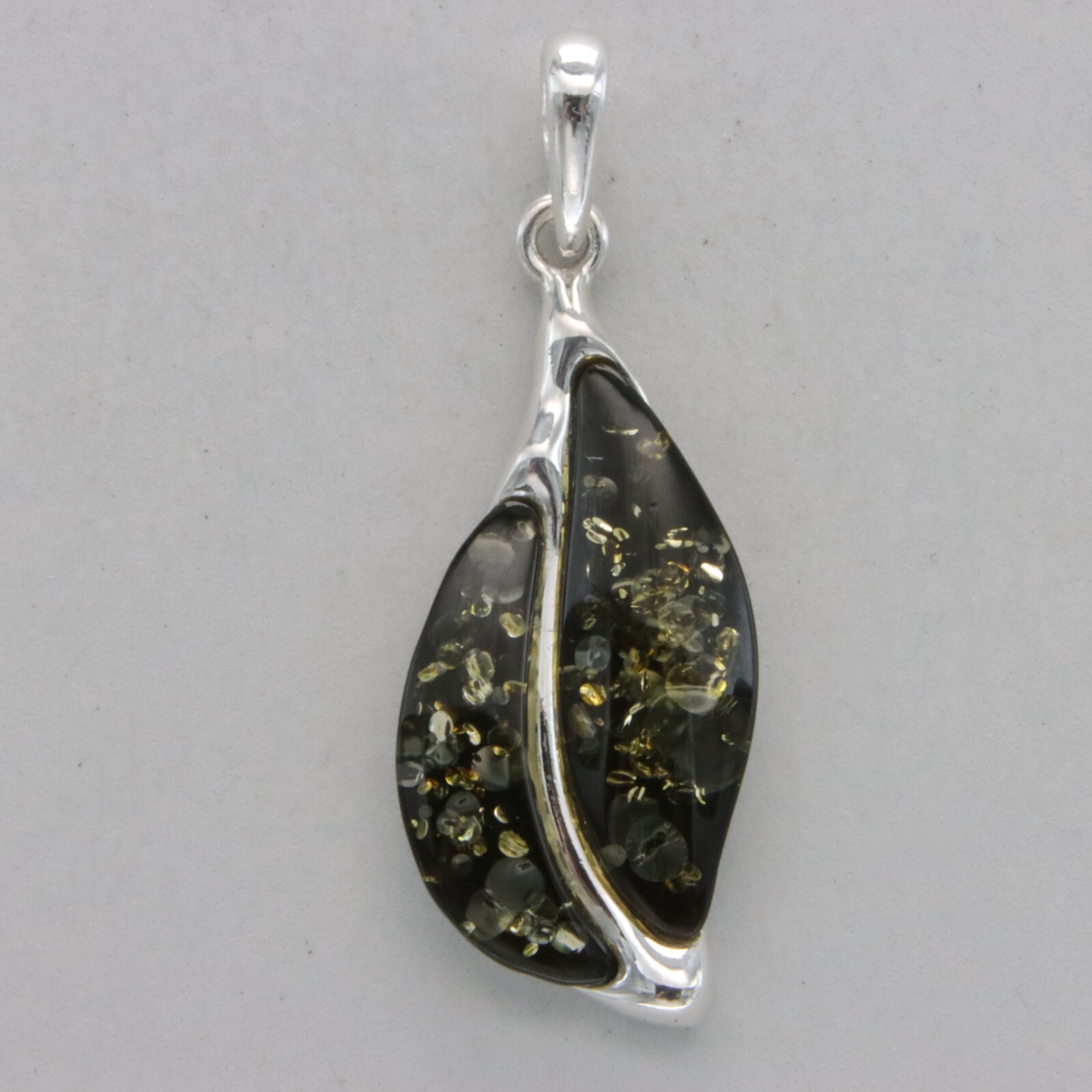 Twin Green BALTIC AMBER Pendant – 925 STERLING SILVER Poland #1941e