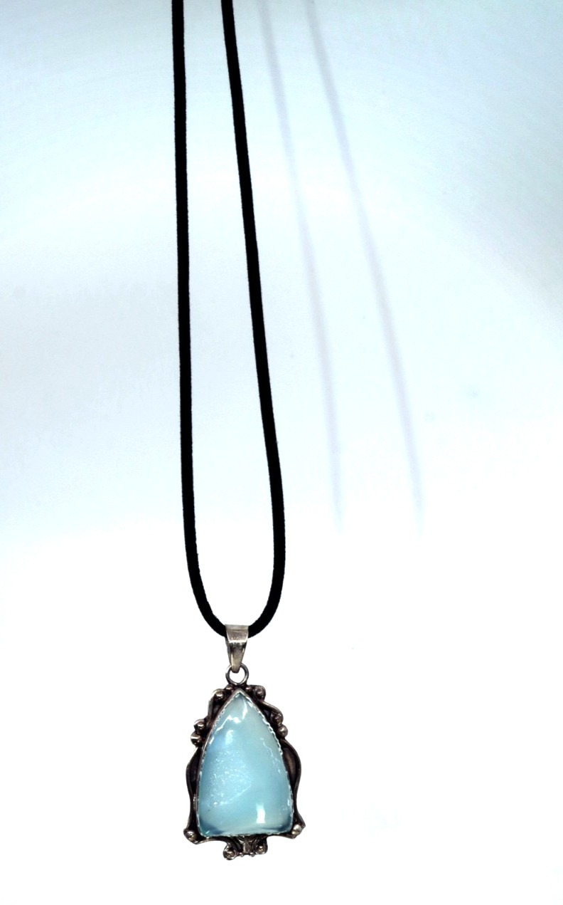Sterling Silver Sea Foam Ocean Blue Shimmering Drusy Quartz Stone Pendant 2