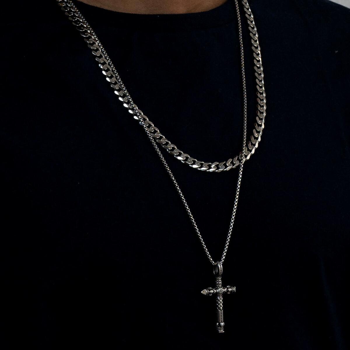 Men Necklace Silver Stainless Steel 750 White Gold 18 Carat Plated Curb K3323D