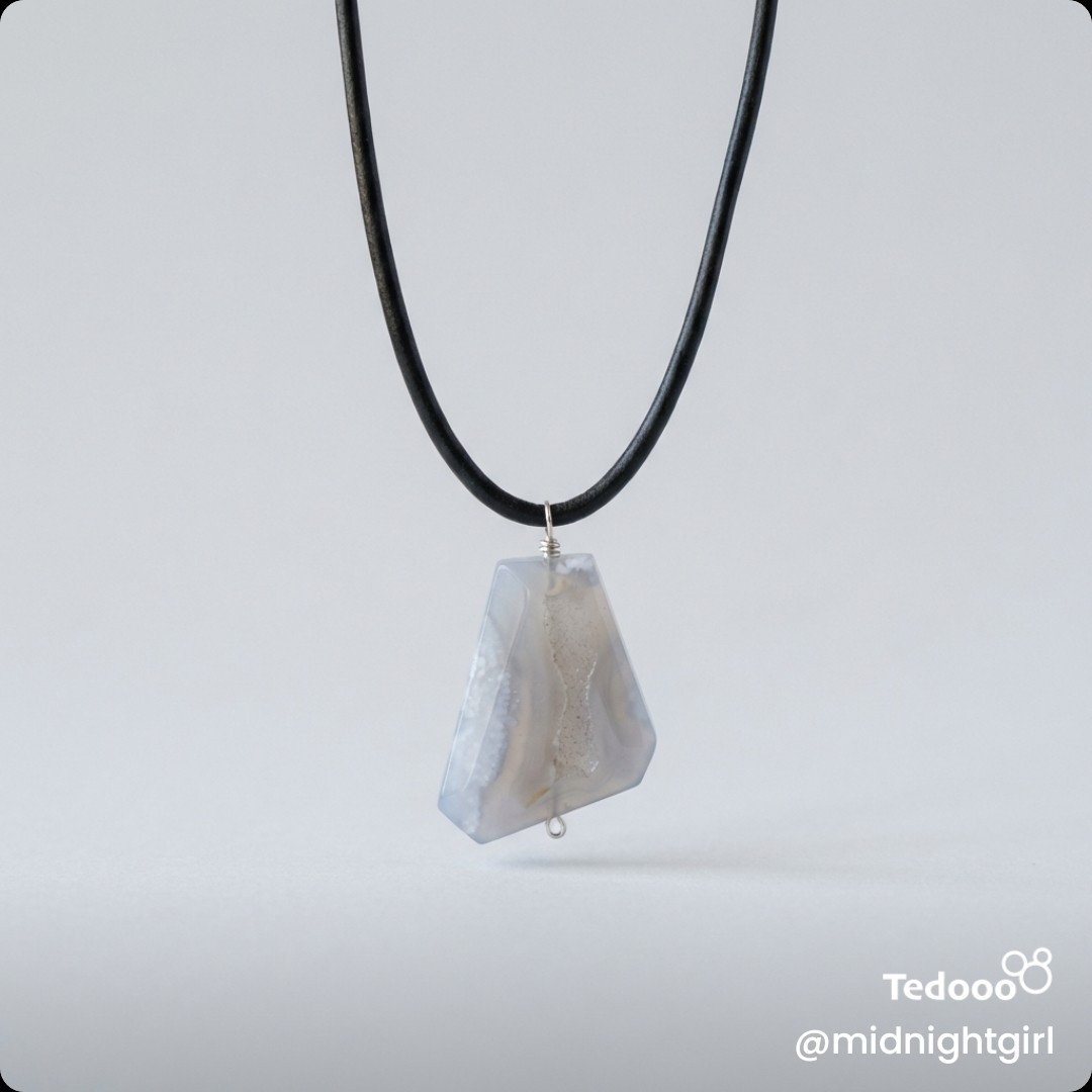 Blue Agate Pendant Necklace on Black Leather Cord Handcrafted Gemstone Jewelry