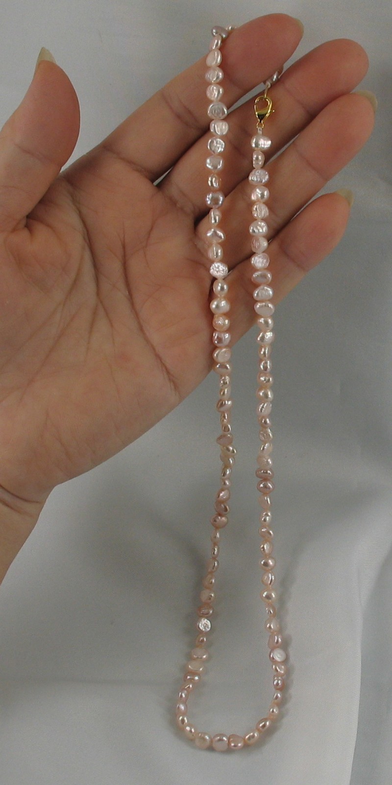 Genuine Pink Small Baroque Pearl Necklace Gold Plate Alloy Trigger Clasp TPJ