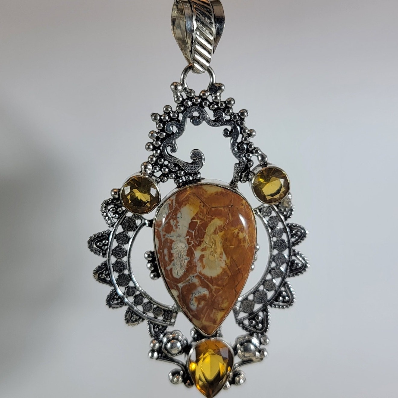 Handmade Silver Pendant with Jasper and Faceted Citrine Accents